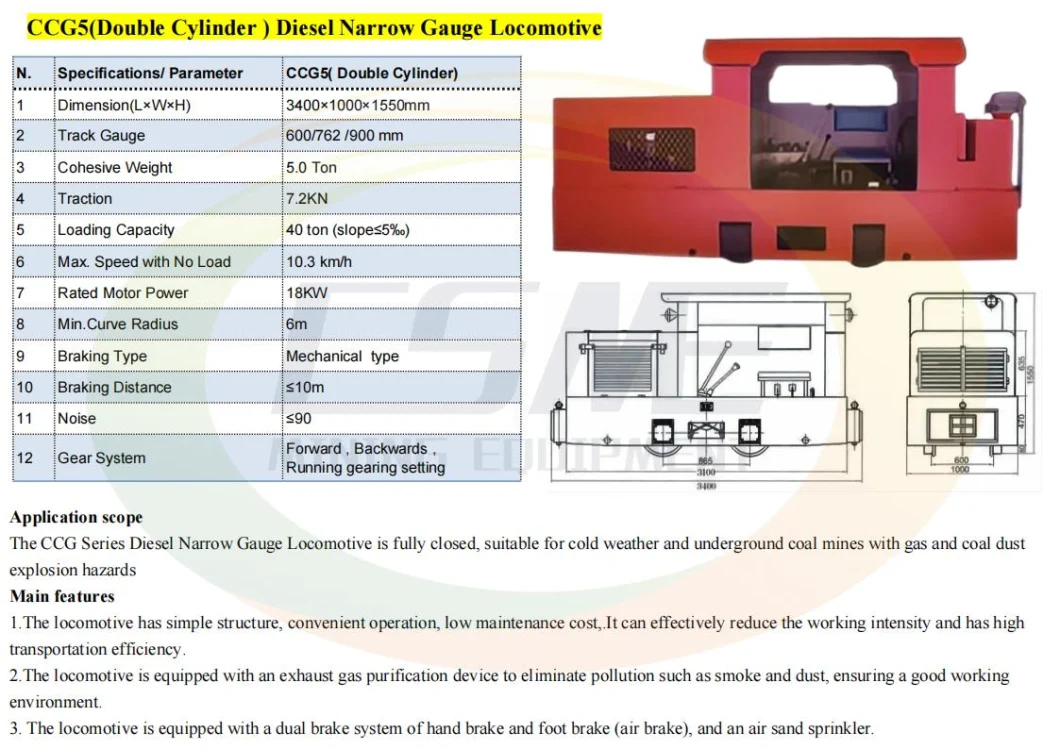 Ccg Series Diesel Mining Explosion-Proof Narrow Gauge Small Locomotive