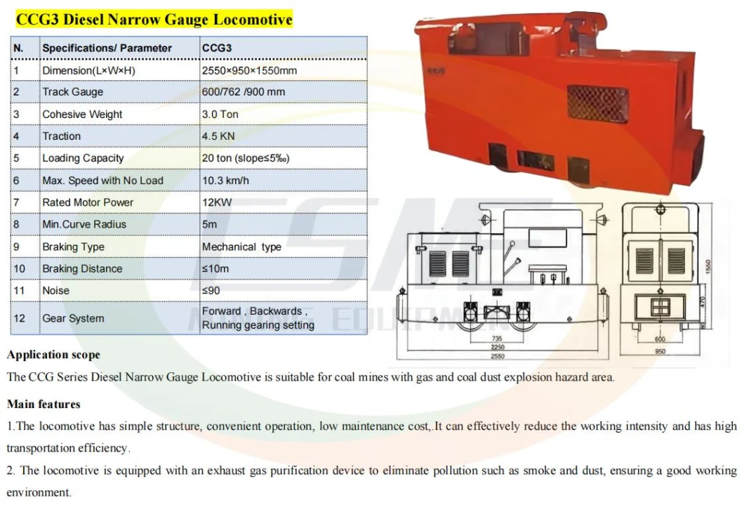 Ccg Series Diesel Mining Explosion-Proof Narrow Gauge Small Locomotive